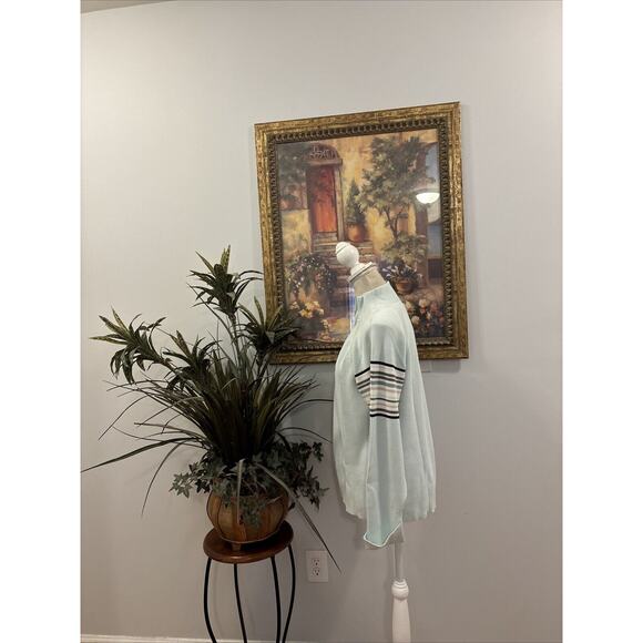 Daisy Fuentes Ribbed 1/4 Zip Sweater Long Sleeve High Neck Light Blue White Gray - Picture 3 of 6